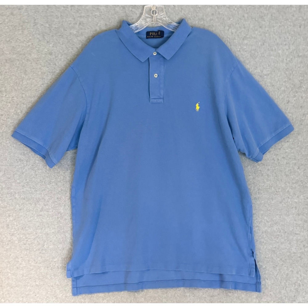 Polo Ralph Lauren Polo Shirt Mens XLT Blue Short Sleeve Yellow Pony Tall